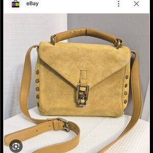 Mustard Yellow Suede Top-Handle Satchel with Adjustable Strap